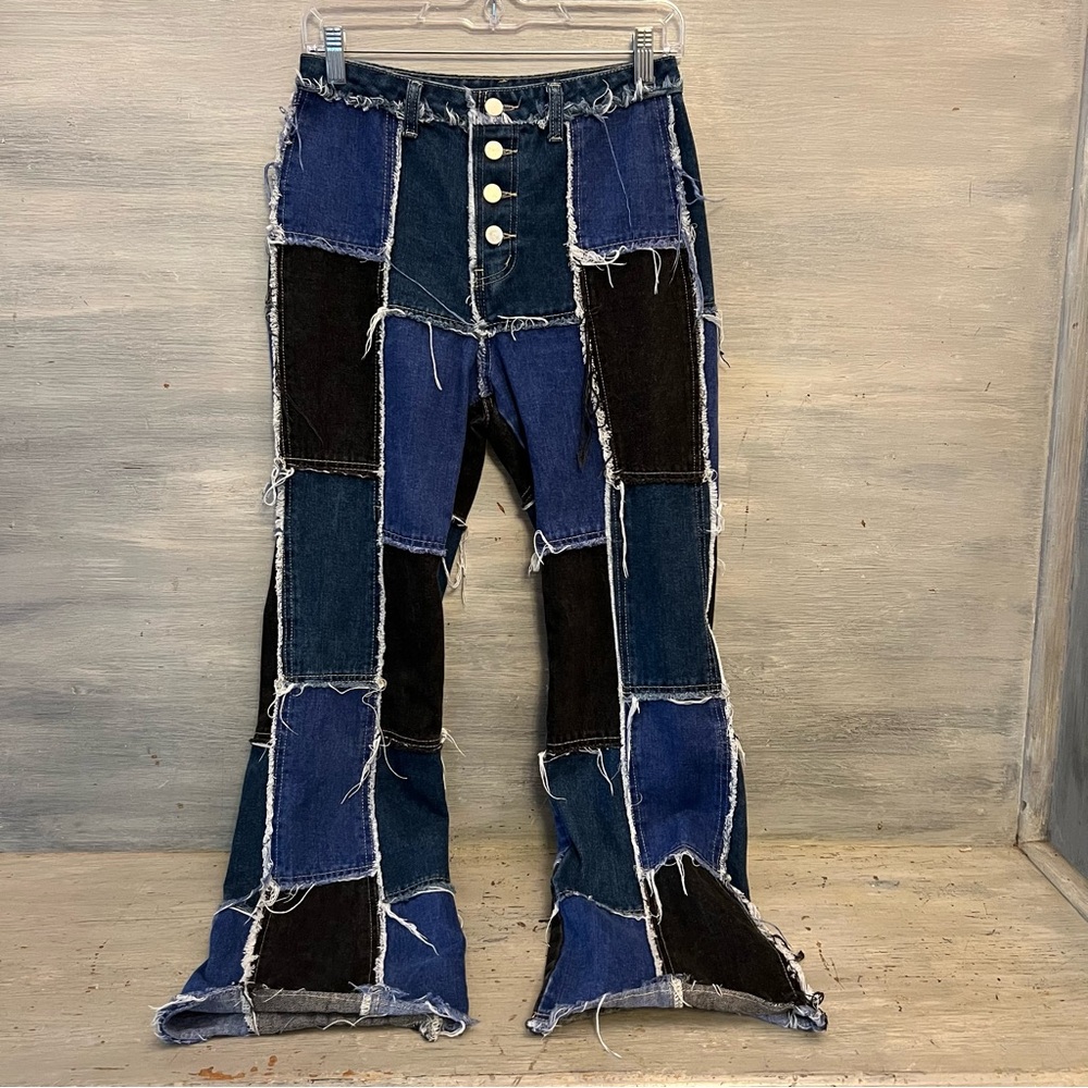 SHEIN Patchwork Denim Button Fly Fashion Jeans XS Like New